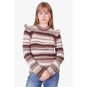 Chloé Brown/Cream Cashmere Striped Knit with Ruffles Size M